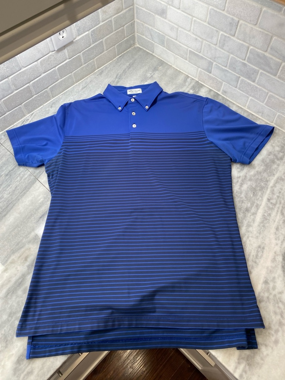Peter Millar Royal and Navy Striped Performance Polo